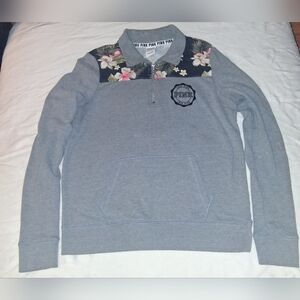 Gray Floral Quarter-Zip Sweater